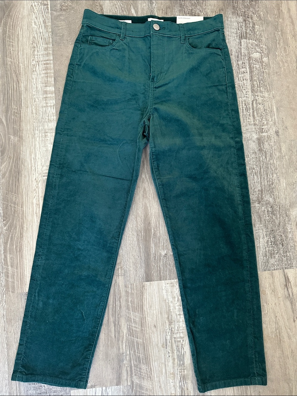 NWT LOFT Outlet Teal Green Stretch Corduroy Straight Slim Pants Size 8